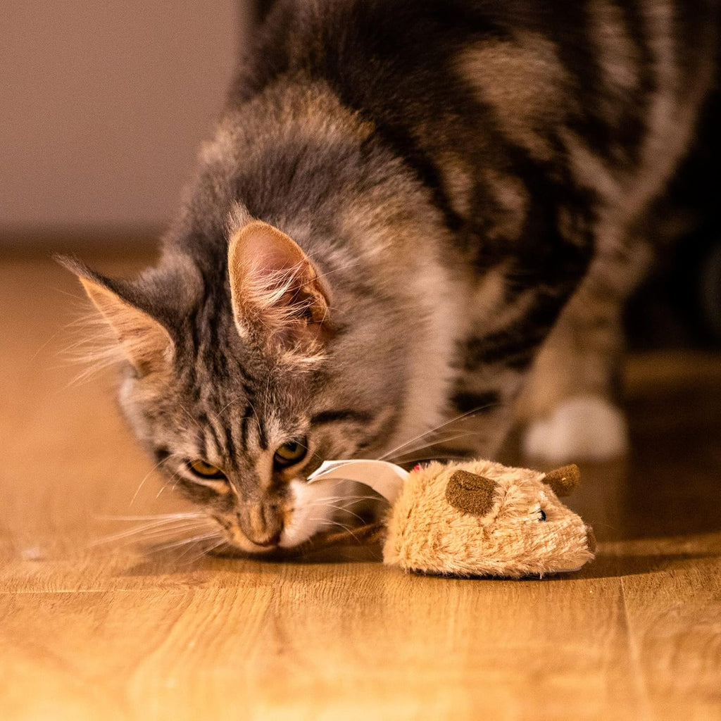 Interactive Cat Toy Mouse, Moving Automatic Cat Toys Mice Electronic with Furry Tail, Automatic Squeaky Cat Toys for Kitten Indoor/Outdoor Exercise (Brown-Ear)