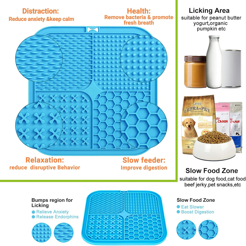 Lick Mat for Dogs, 2 Pcs Dog Lick Mat with Suction Cups for Anxiety, Peanut Butter Dog Licking Mat Slow Feeder Dispensing Treater Lick Pad for Dogs Cats Grooming Bathing and Training Large