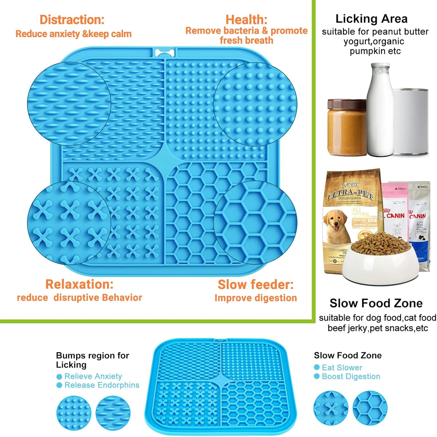 Lick Mat for Dogs, 2 Pcs Dog Lick Mat with Suction Cups for Anxiety, Peanut Butter Dog Licking Mat Slow Feeder Dispensing Treater Lick Pad for Dogs Cats Grooming Bathing and Training Large