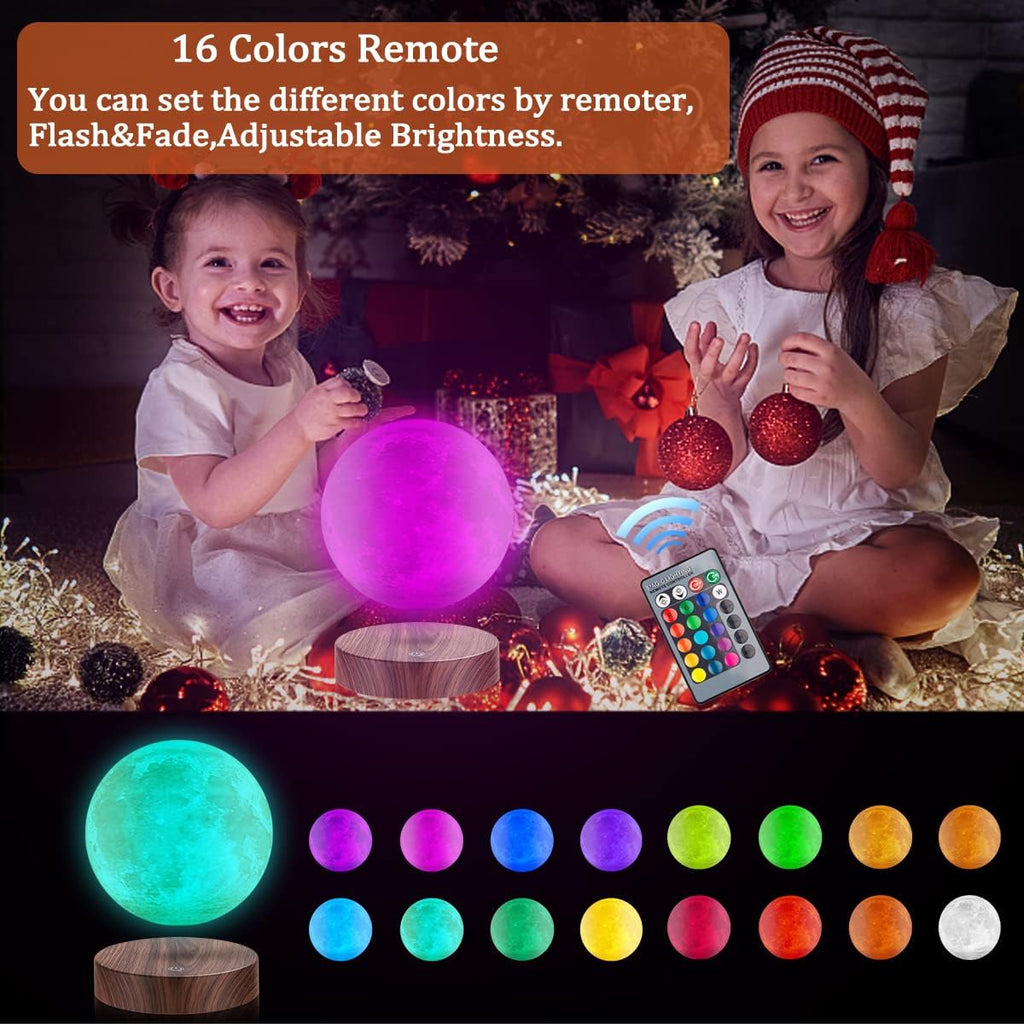 Magnetic Levitating Moon Lamp Floating and Spinning 3D Printing LED Moon Lamp 16 Colors Modes Magnetic Levitation Lunar Night Lights for Home Office Room Table Decoration Cool Gifts