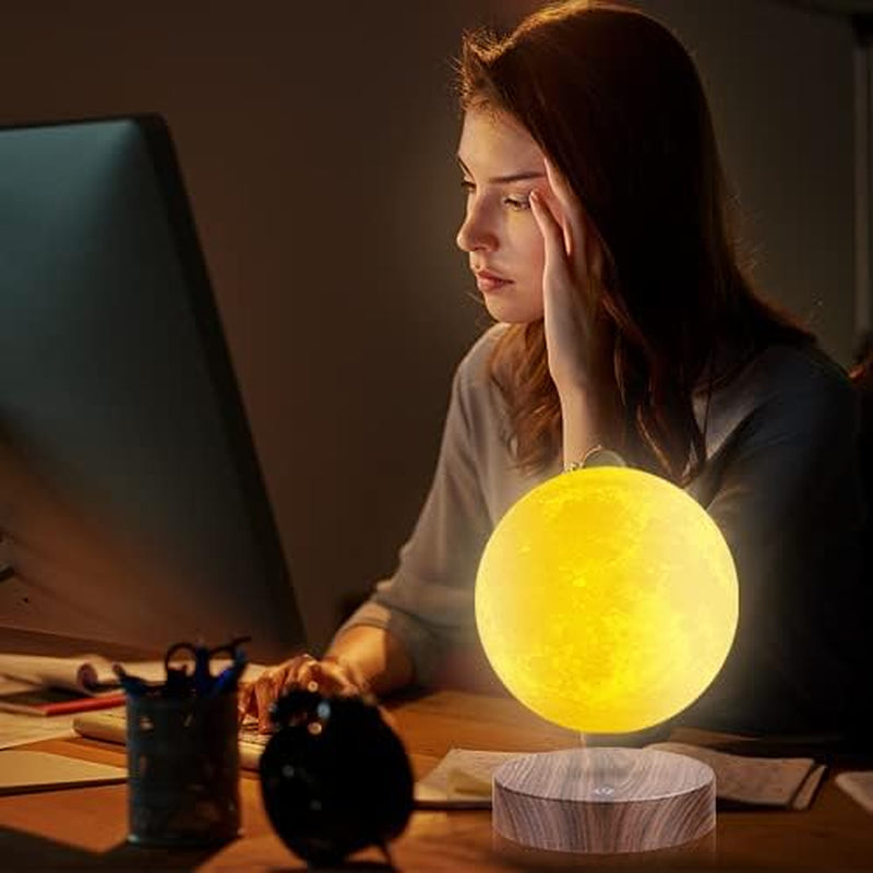 Magnetic Levitating Moon Lamp Floating and Spinning 3D Printing LED Moon Lamp 16 Colors Modes Magnetic Levitation Lunar Night Lights for Home Office Room Table Decoration Cool Gifts
