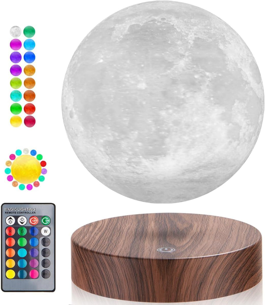Magnetic Levitating Moon Lamp Floating and Spinning 3D Printing LED Moon Lamp 16 Colors Modes Magnetic Levitation Lunar Night Lights for Home Office Room Table Decoration Cool Gifts