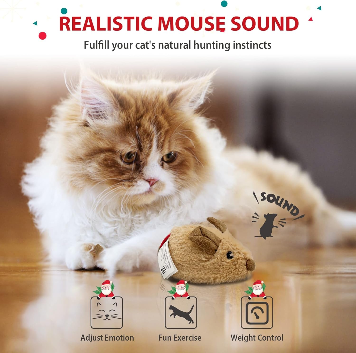 Interactive Cat Toy Mouse, Moving Automatic Cat Toys Mice Electronic with Furry Tail, Automatic Squeaky Cat Toys for Kitten Indoor/Outdoor Exercise (Brown-Ear)